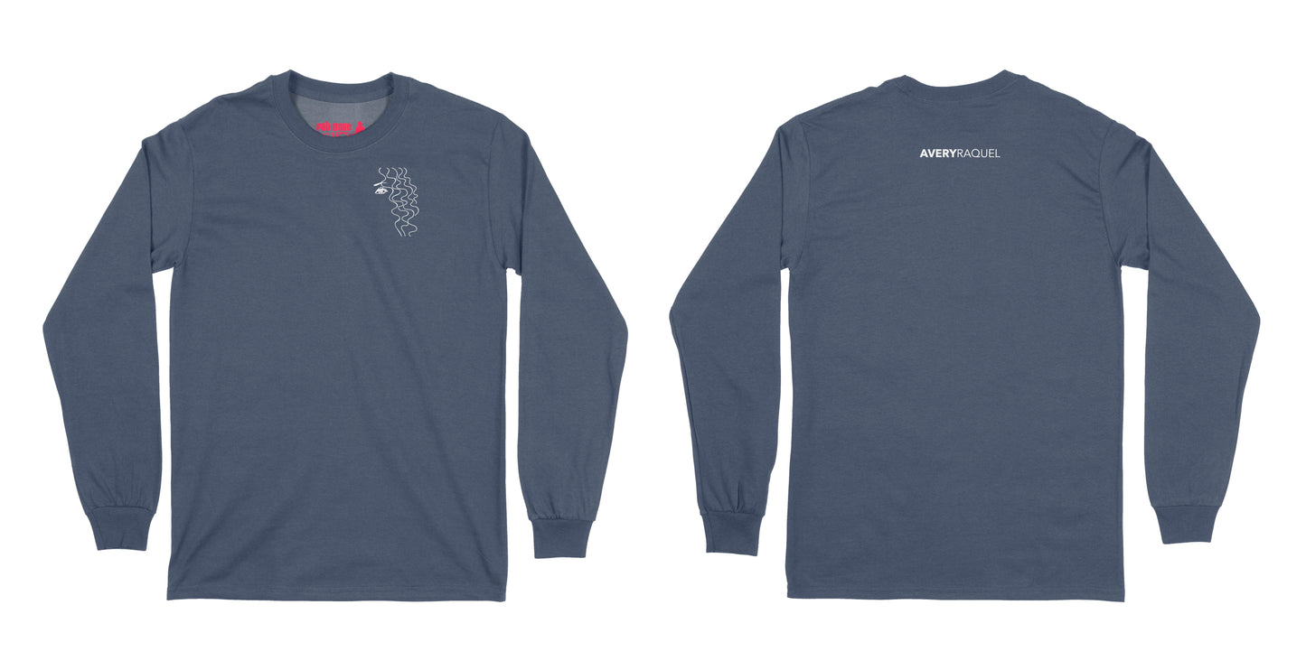 Avery Raquel Logo Long Sleeve T-Shirt Small Navy Blue