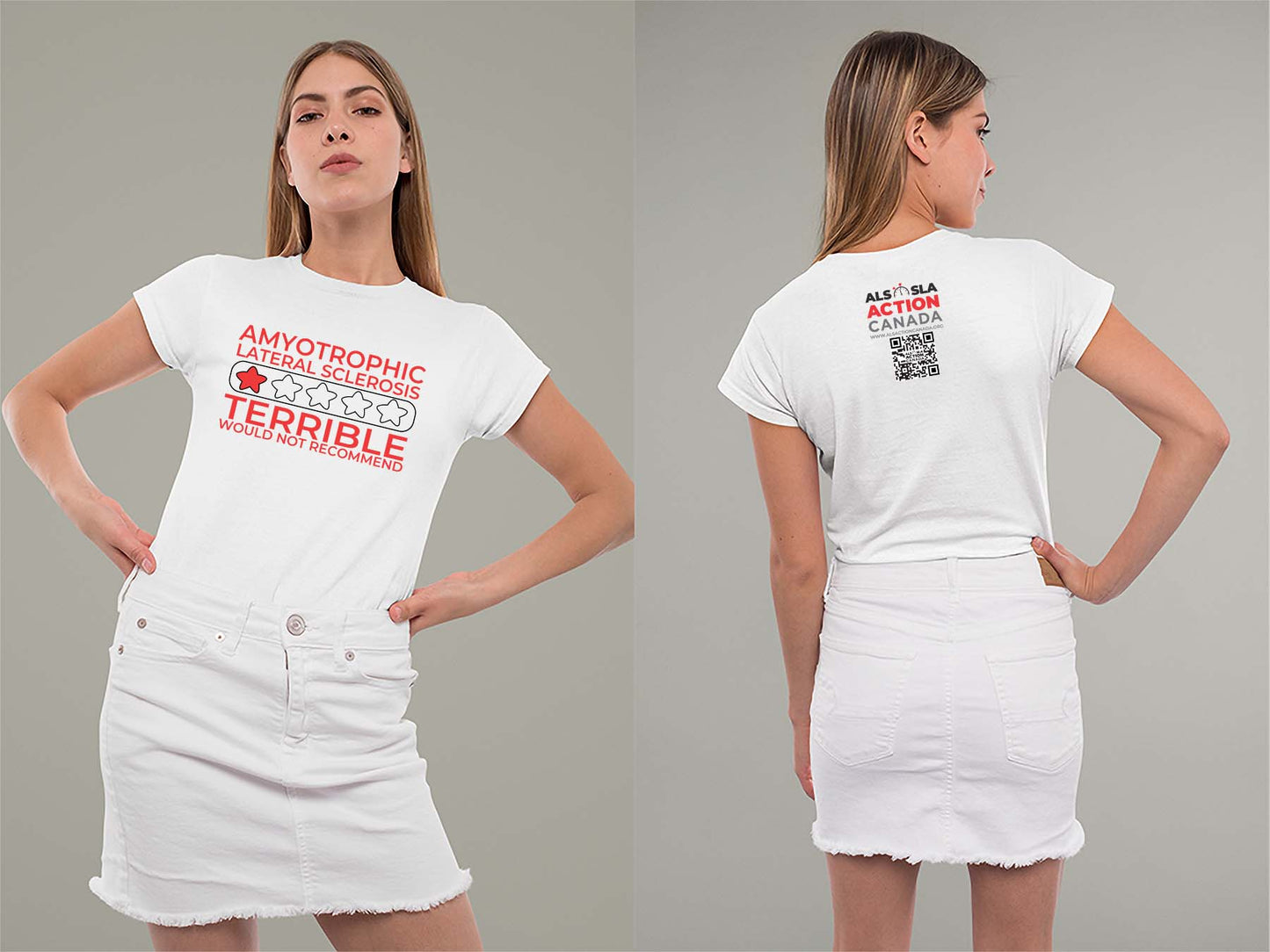 ALS Action Canada 1 Star. Would not Recommend Ladies Crew (Round) Neck Shirt Small White