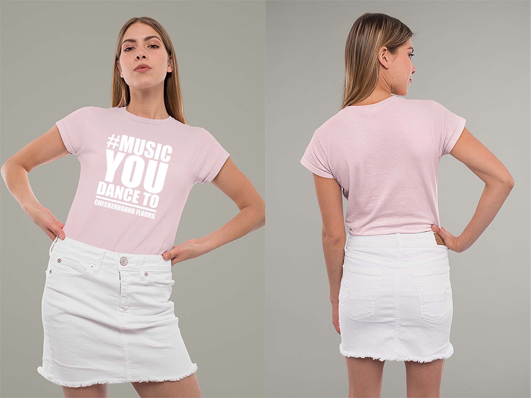 Music You Dance To Ladies Crew (Round) Neck Shirt Small Light Pink