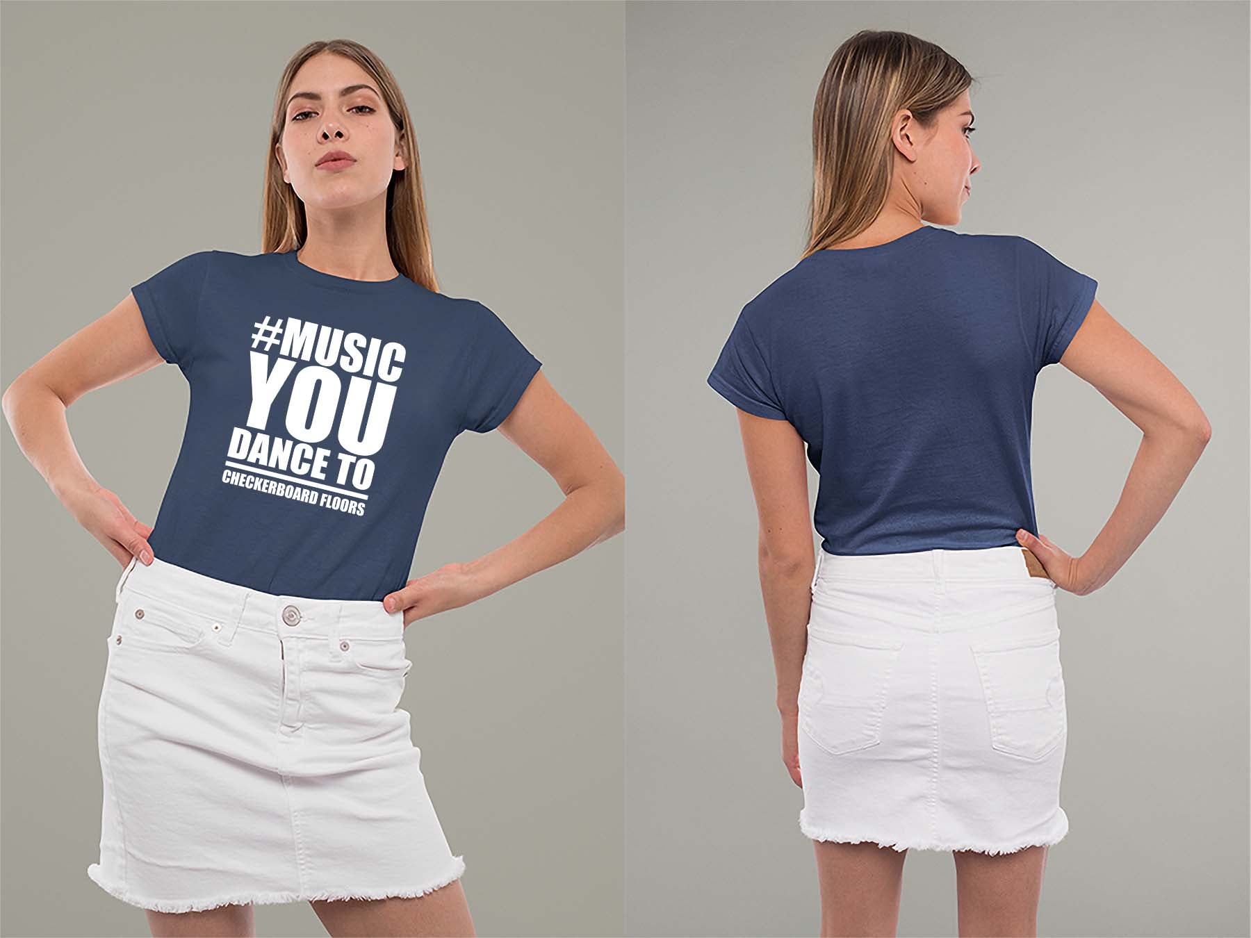 Music You Dance To Ladies Crew (Round) Neck Shirt Small Navy