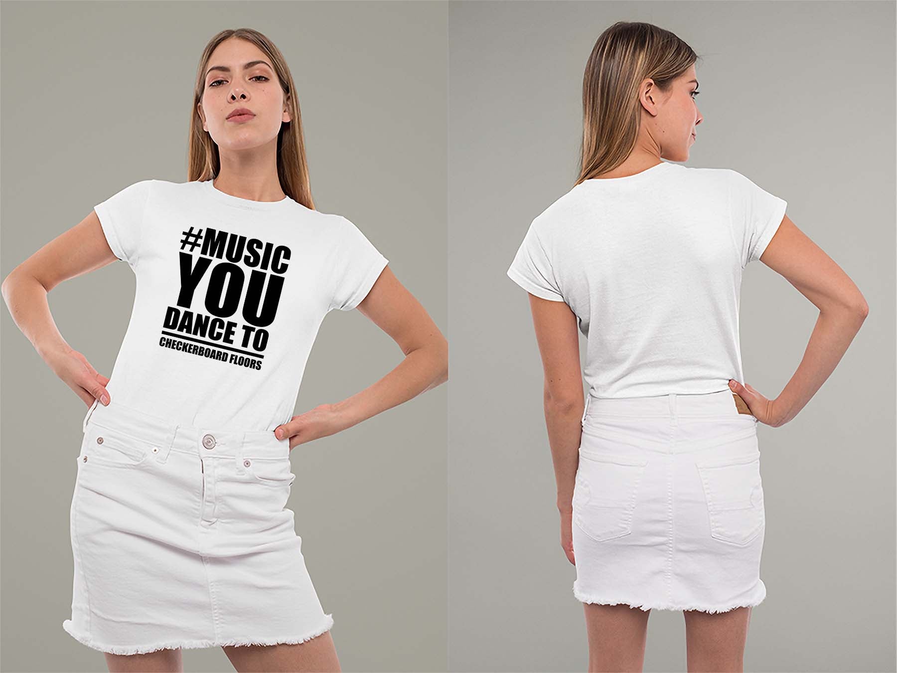 Music You Dance To Ladies Crew (Round) Neck Shirt Small White