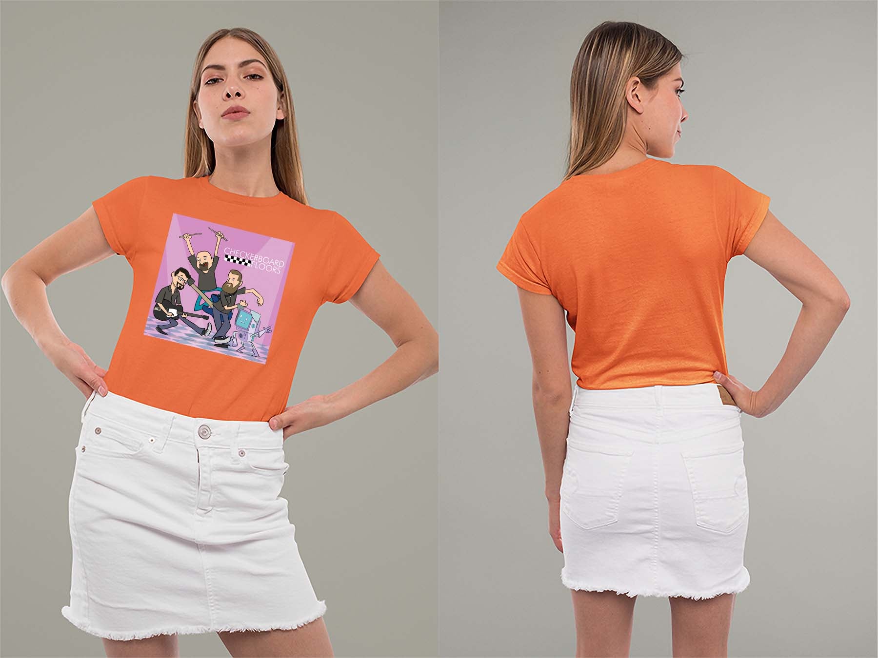 Band Cartoon '23 Ladies Crew (Round) Neck Shirt Small Orange