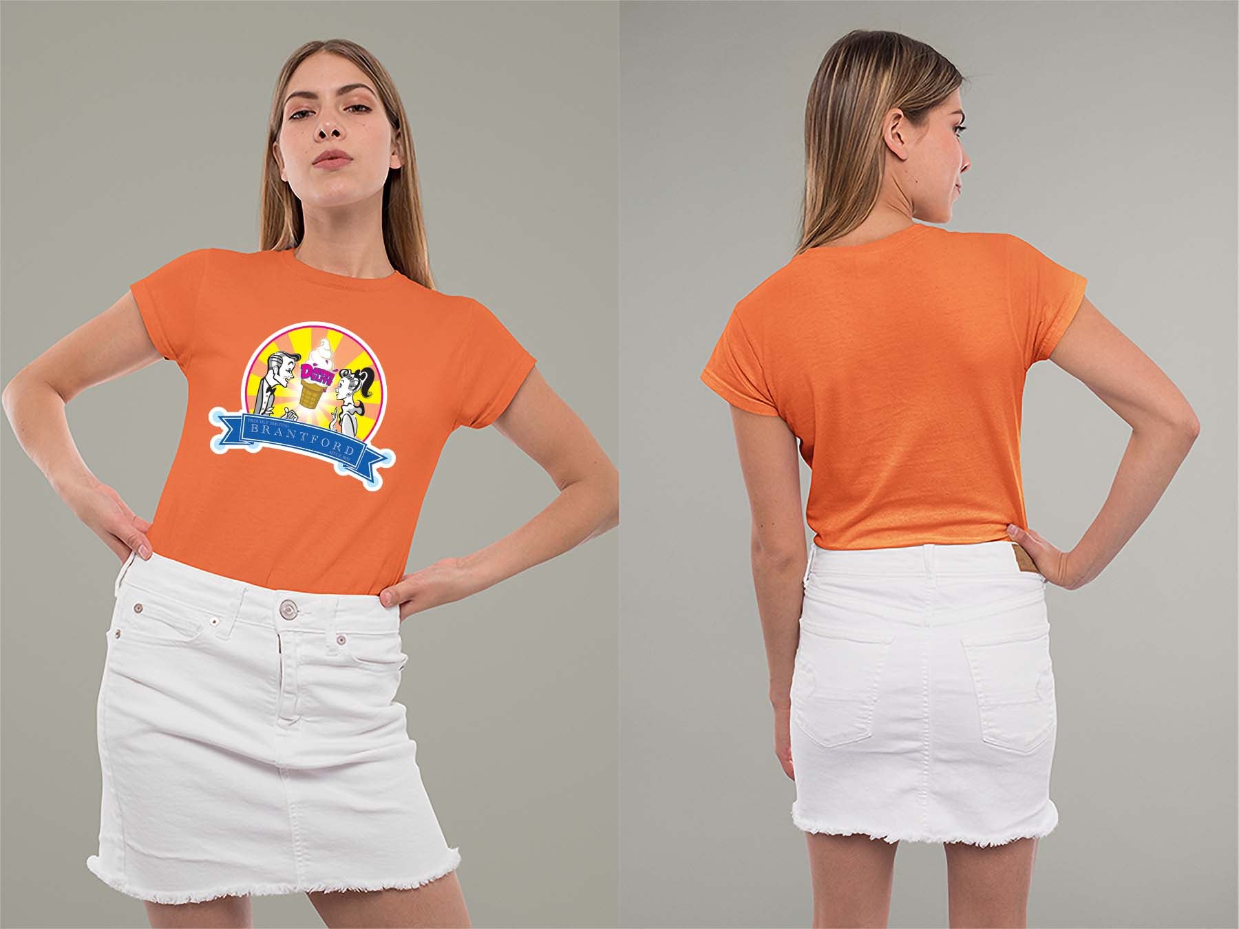 60th Anniversary Retro Ladies Crew (Round) Neck Shirt Small Orange