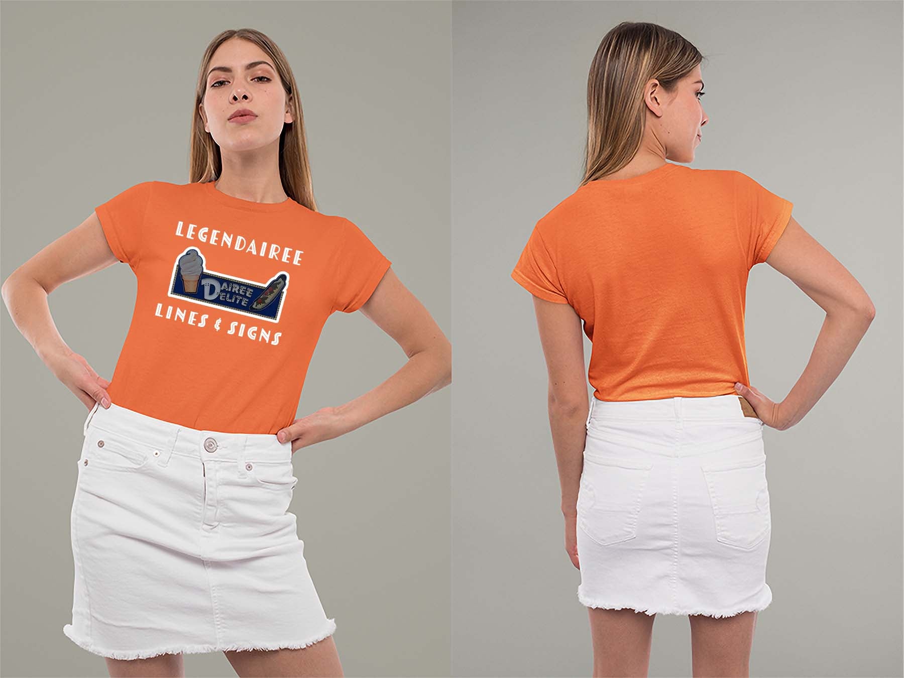 Legendairee Ladies Crew (Round) Neck Shirt Small Orange
