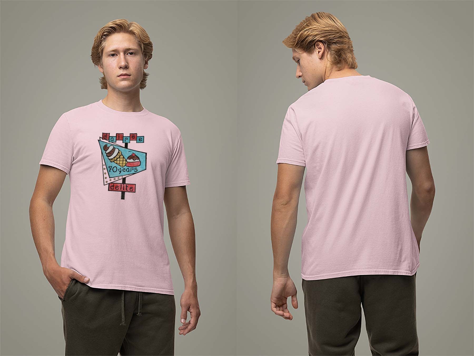 70th Anniversary Retro Sign T-Shirt Small Light Pink