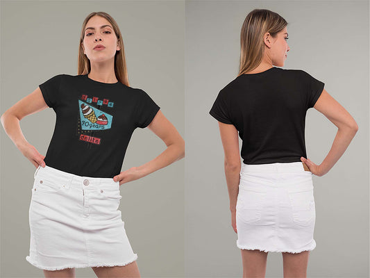70th Anniversary Retro Sign Ladies Crew (Round) Neck Shirt Small Black