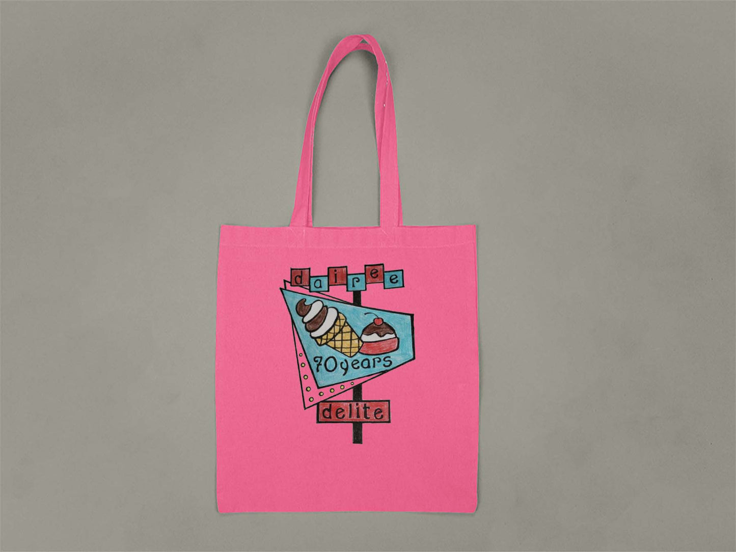 70th Anniversary Retro Sign Tote Bag  Hot Pink