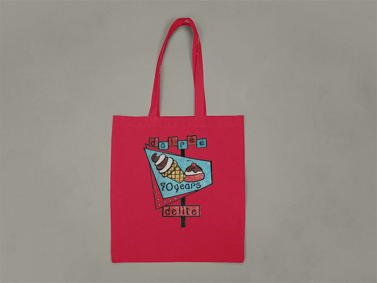 70th Anniversary Retro Sign Tote Bag  Red