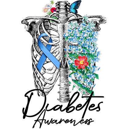 Diabetes Floral Skeleton Ribbon Diabetes