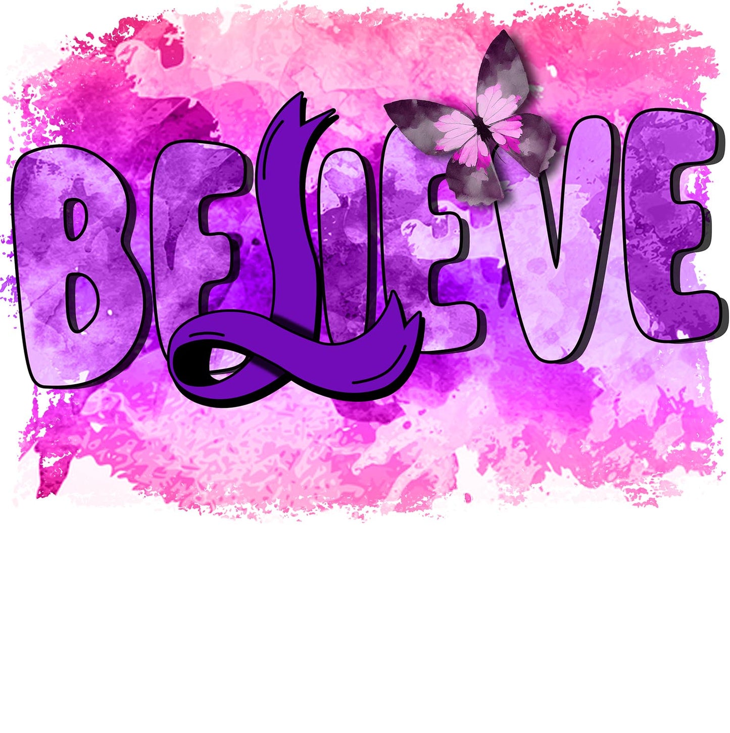 Believe Purple Ribbon Butterfly