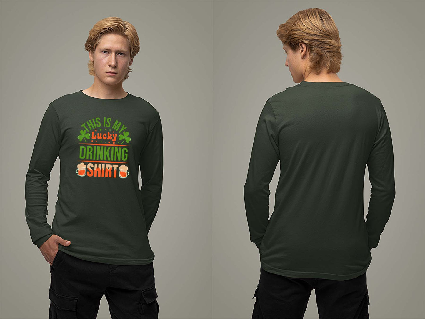 Lucky Drinking Shirt Long Sleeve Small Forest Green