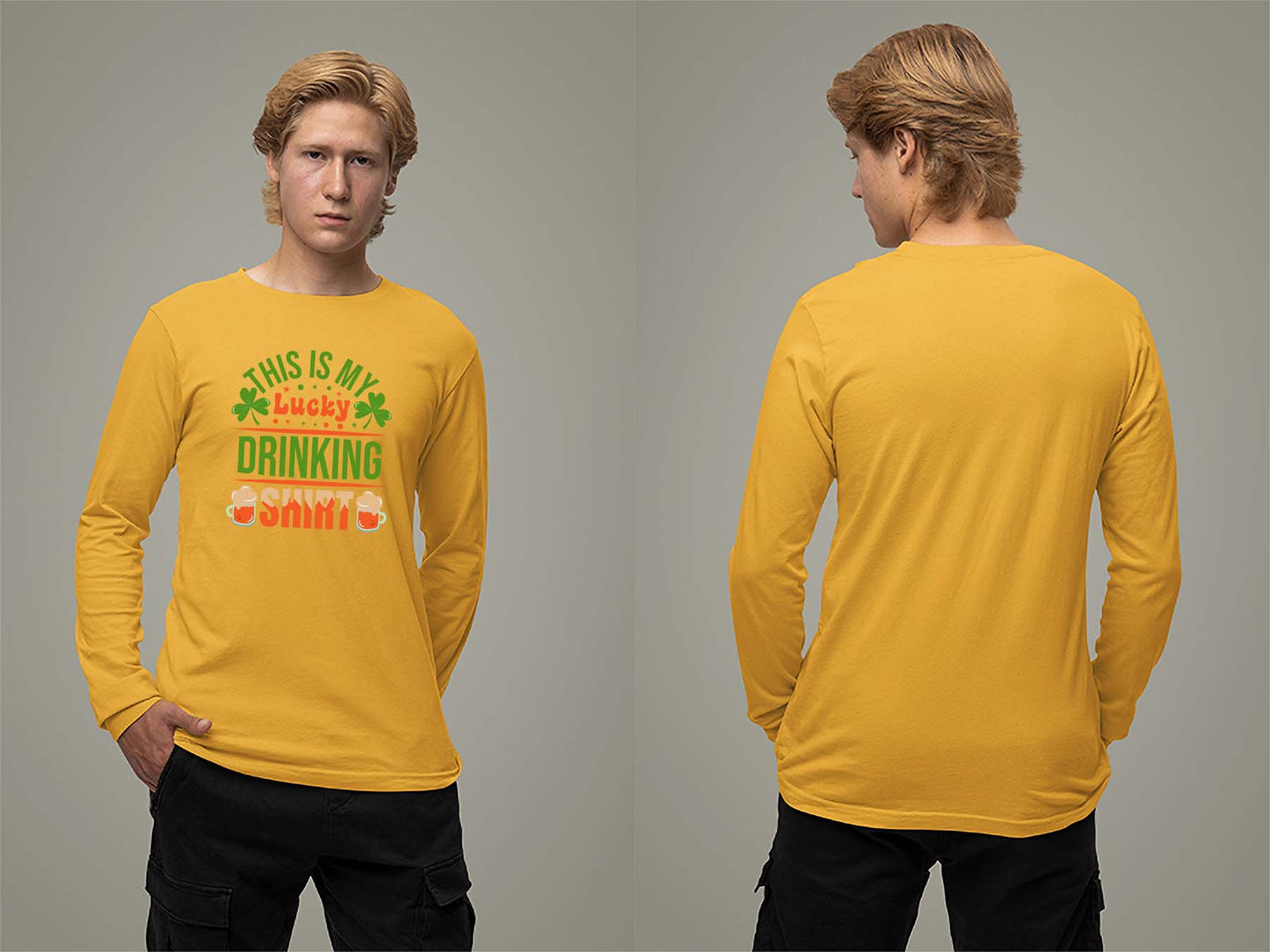 Lucky Drinking Shirt Long Sleeve Small Gold