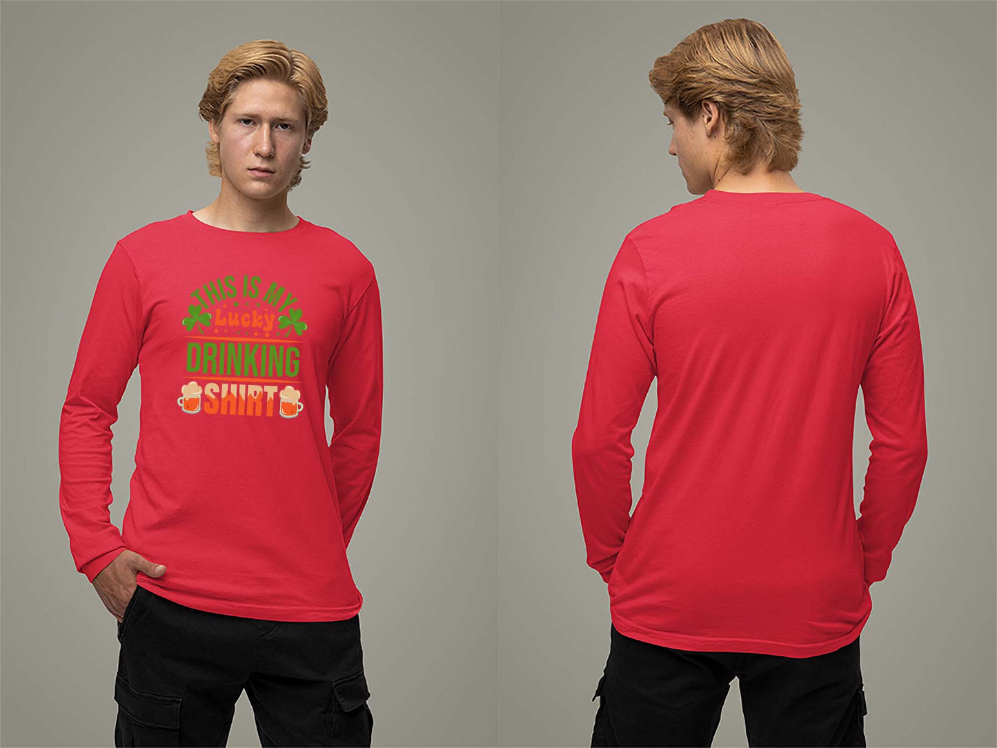 Lucky Drinking Shirt Long Sleeve Small Red
