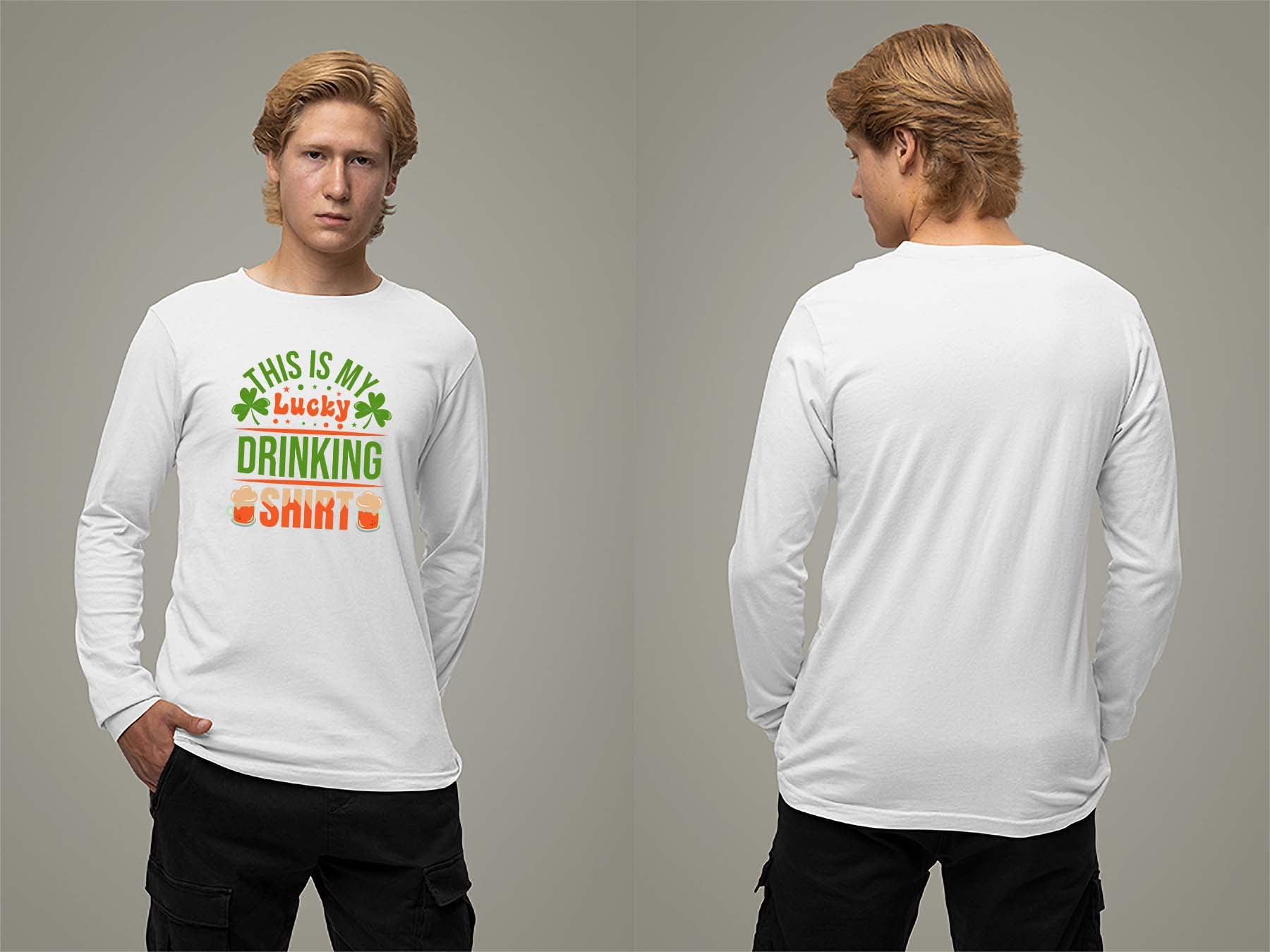 Lucky Drinking Shirt Long Sleeve Small White