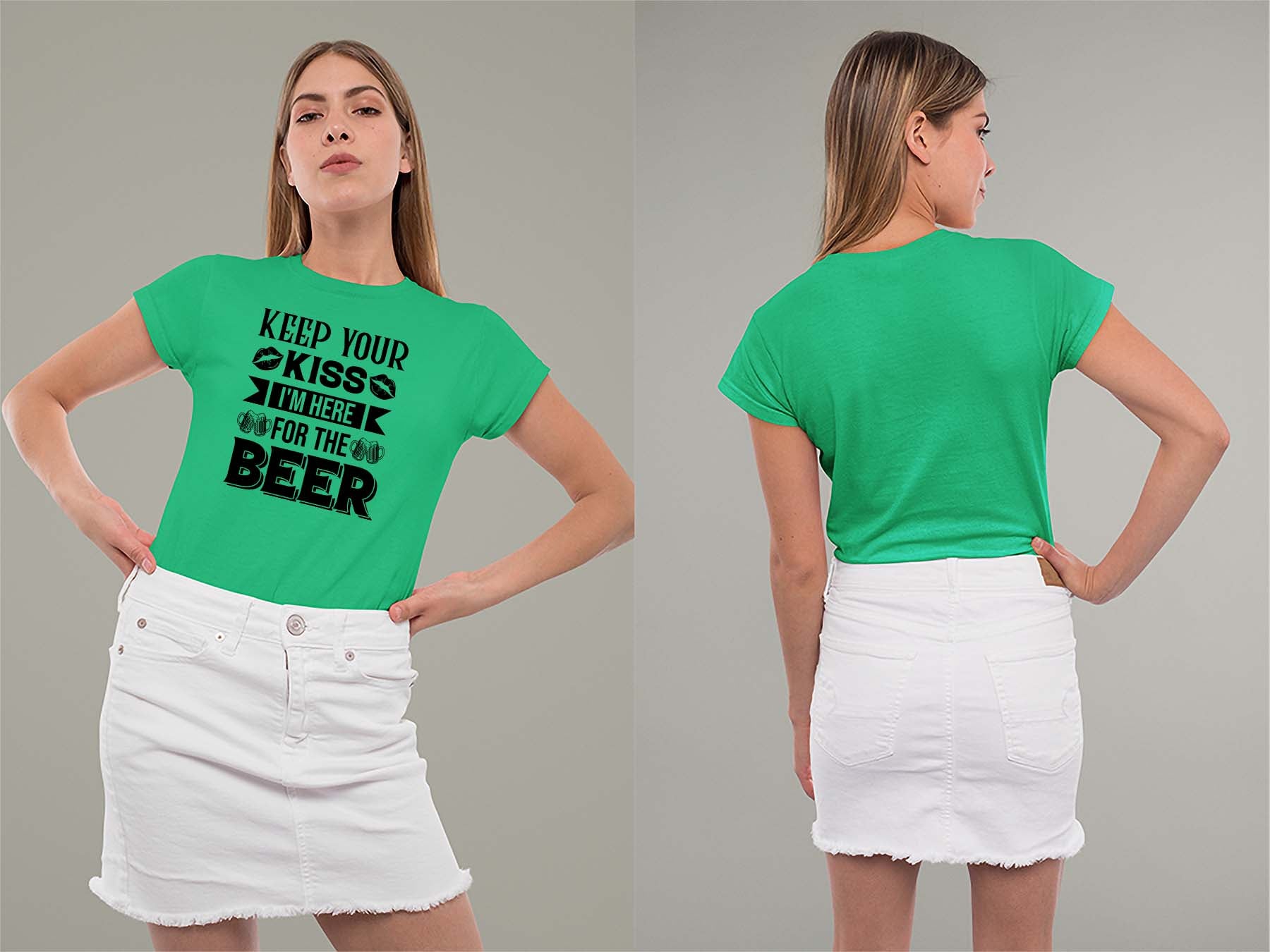 Keeps Your Kiss Ladies Crew (Round) Neck Shirt Small Irish Green