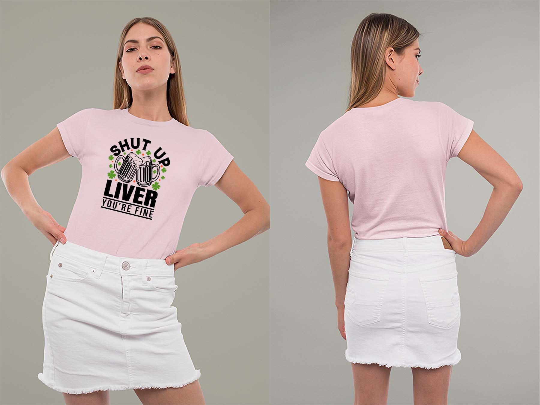 Shut Up Liver, You're Fine Ladies Crew (Round) Neck Shirt Small Light Pink