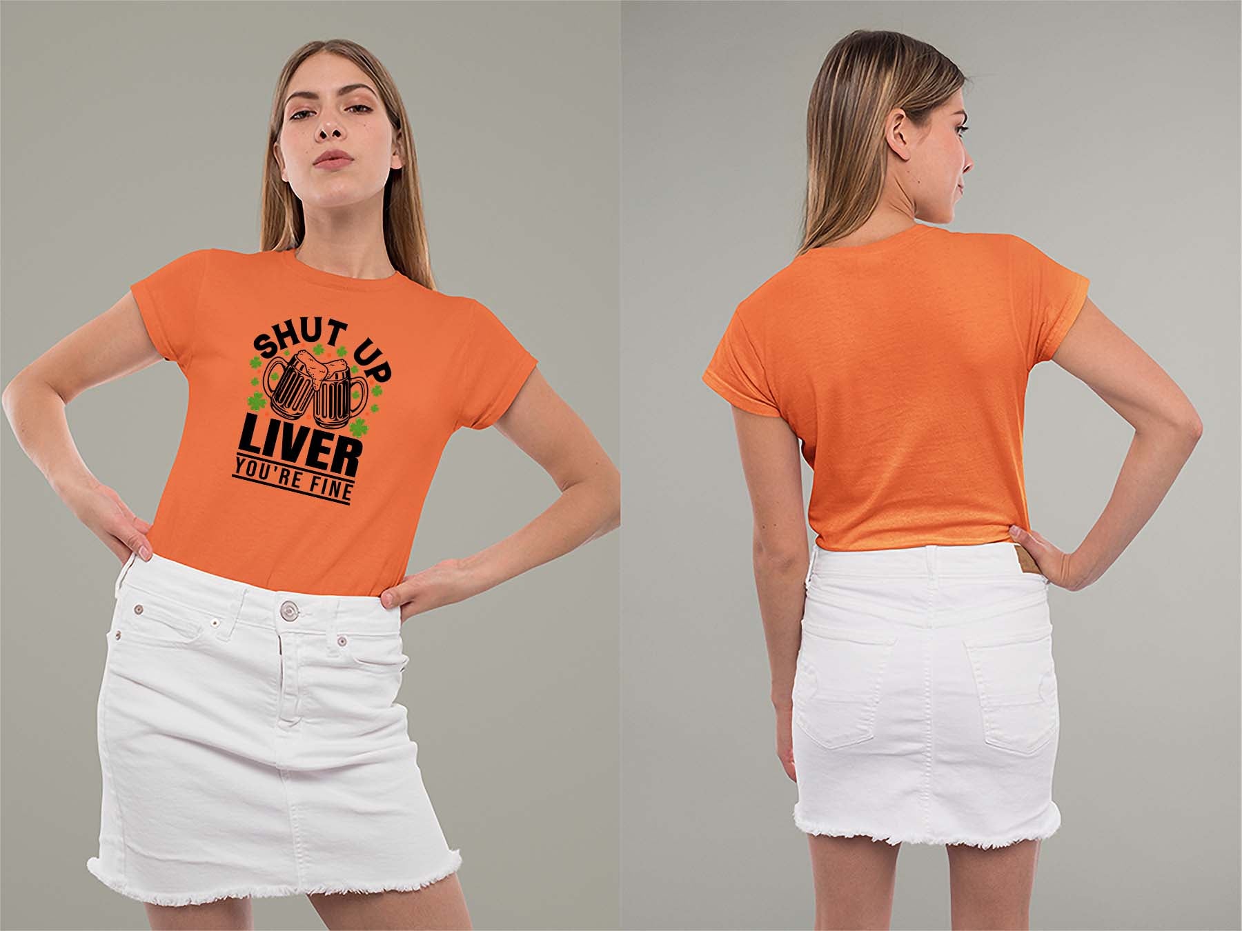 Shut Up Liver, You're Fine Ladies Crew (Round) Neck Shirt Small Orange