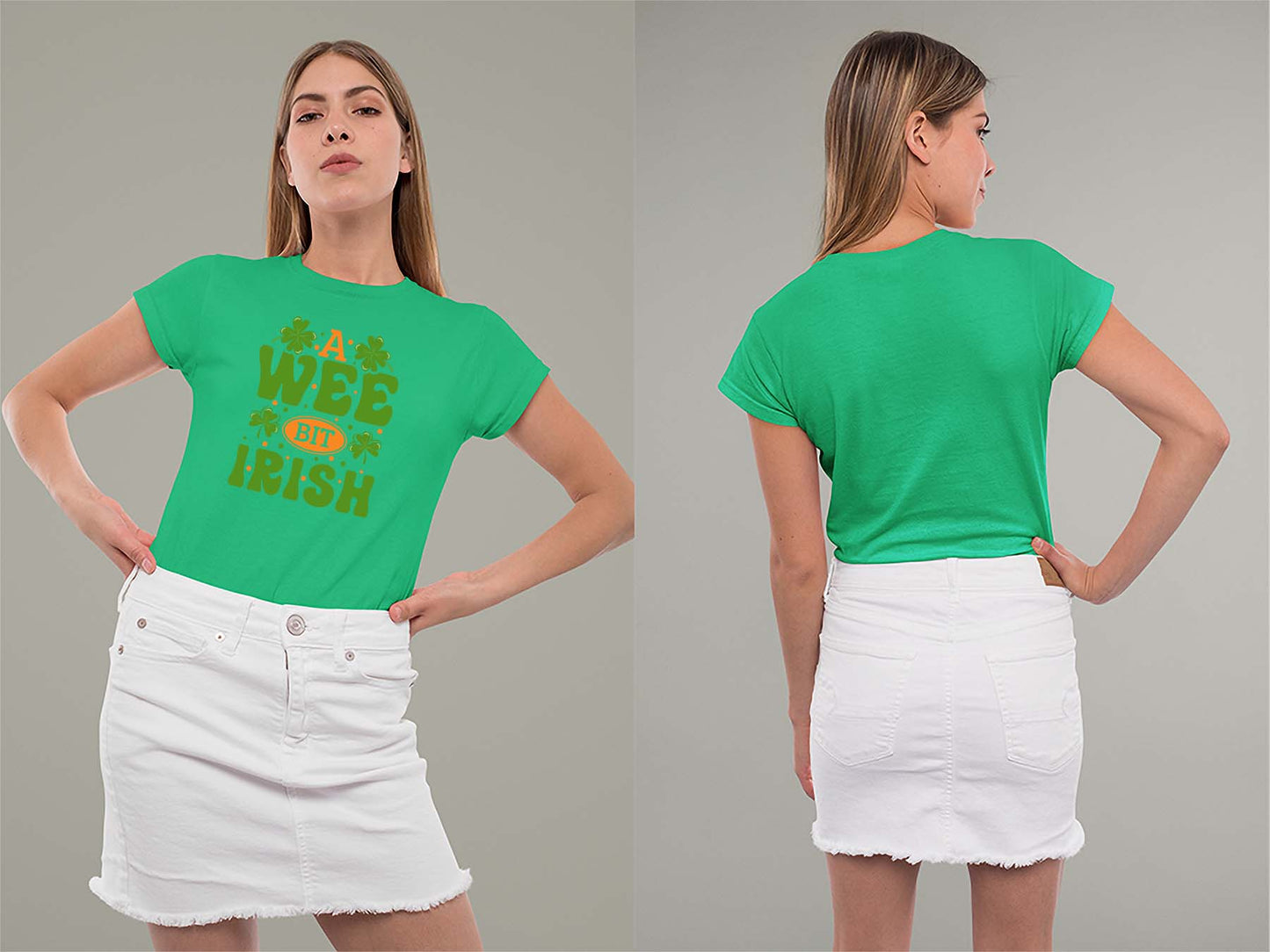 A Wee Bit Irish Ladies Crew (Round) Neck Shirt Small Irish Green
