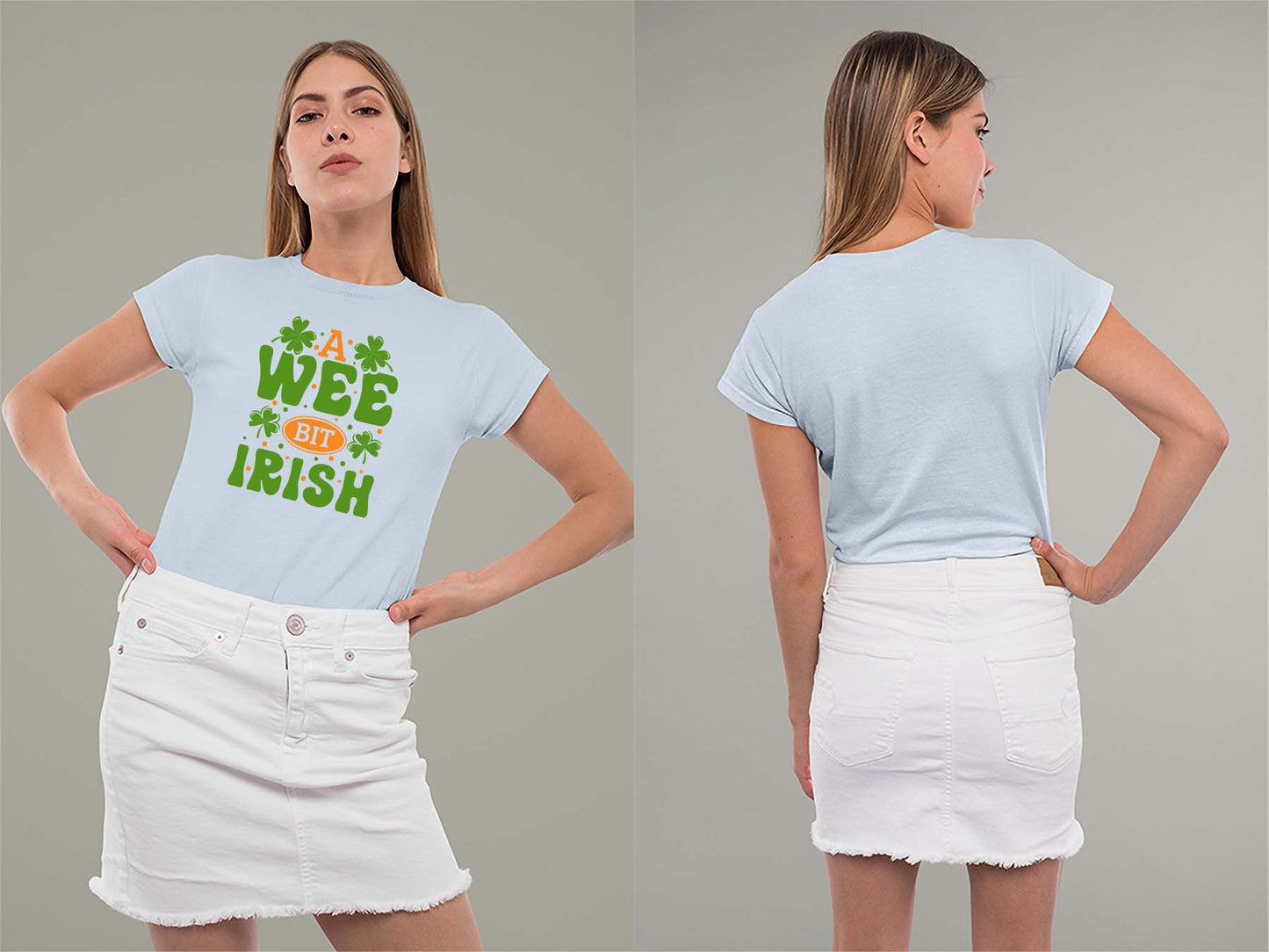 A Wee Bit Irish Ladies Crew (Round) Neck Shirt Small Light Blue