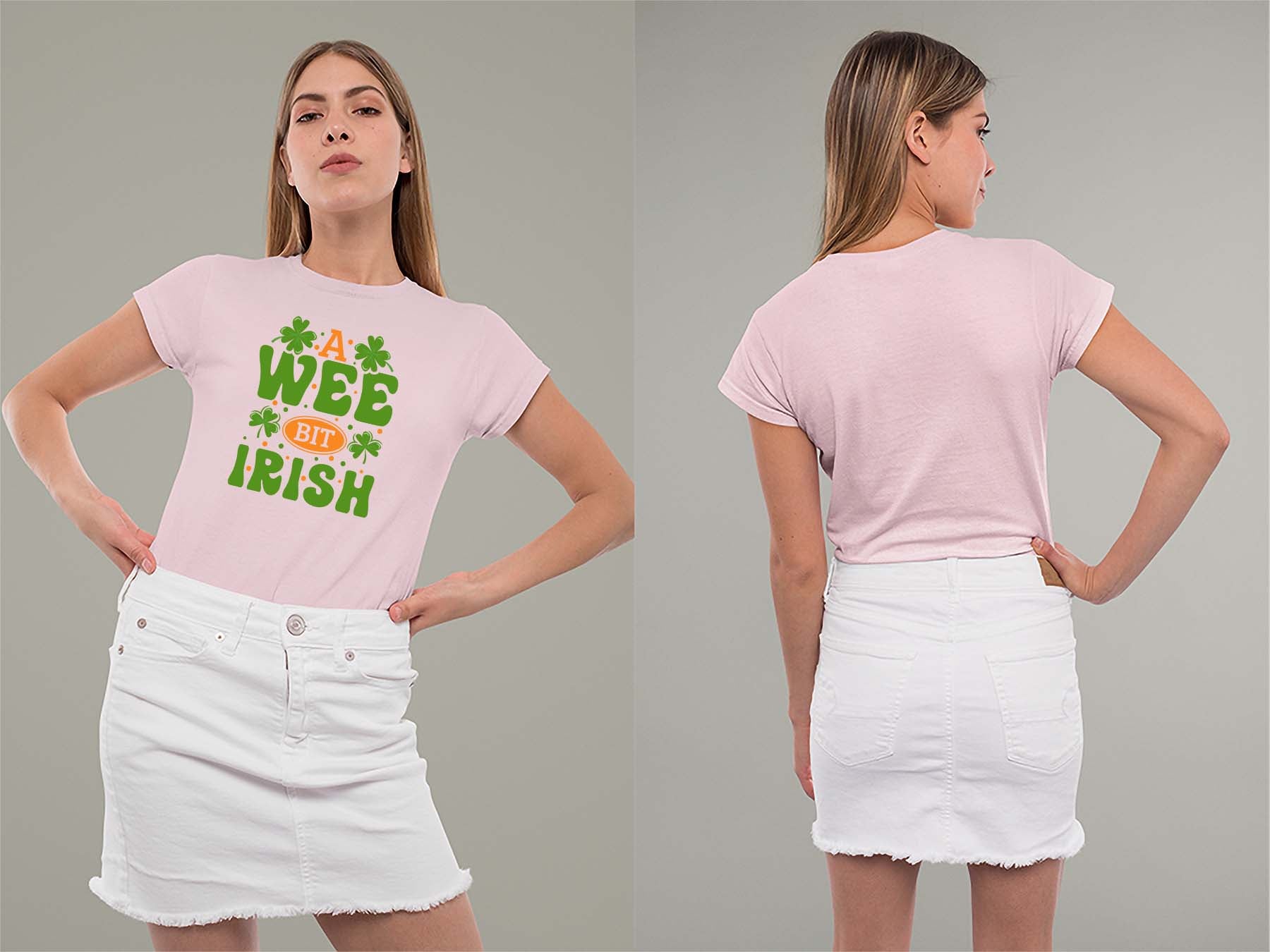A Wee Bit Irish Ladies Crew (Round) Neck Shirt Small Light Pink