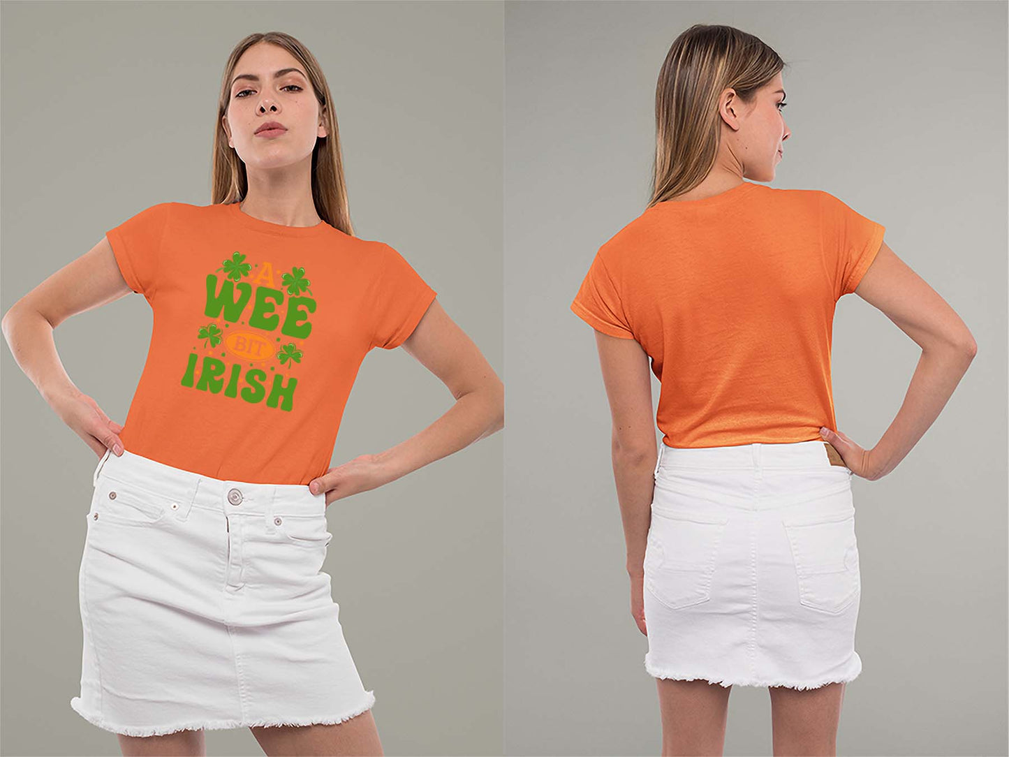 A Wee Bit Irish Ladies Crew (Round) Neck Shirt Small Orange