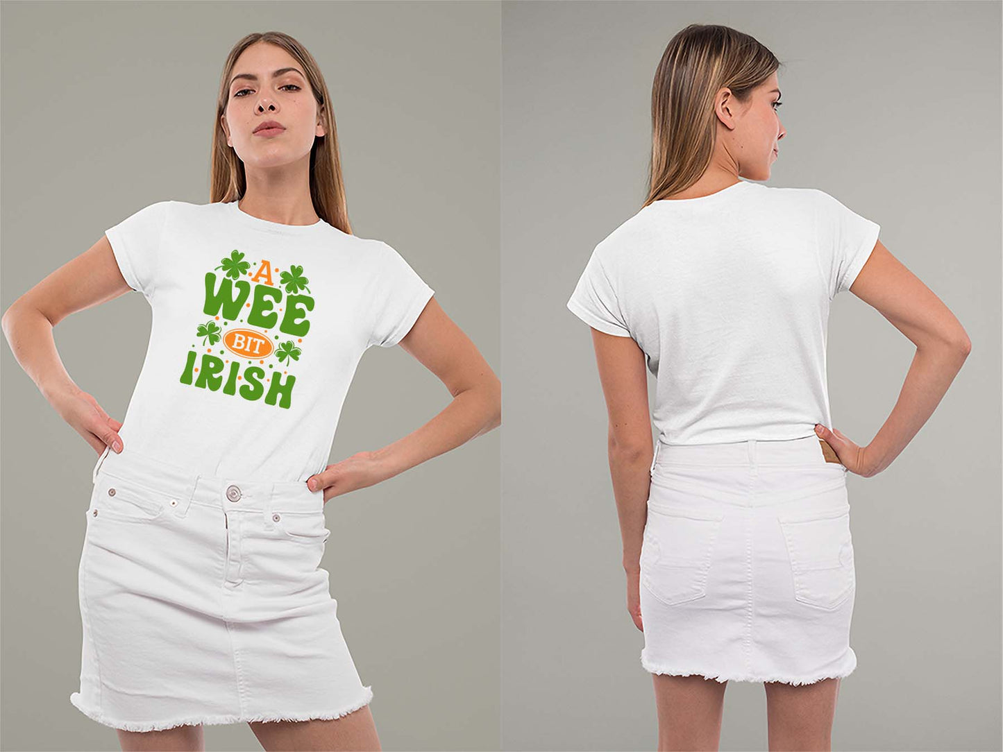 A Wee Bit Irish Ladies Crew (Round) Neck Shirt Small White