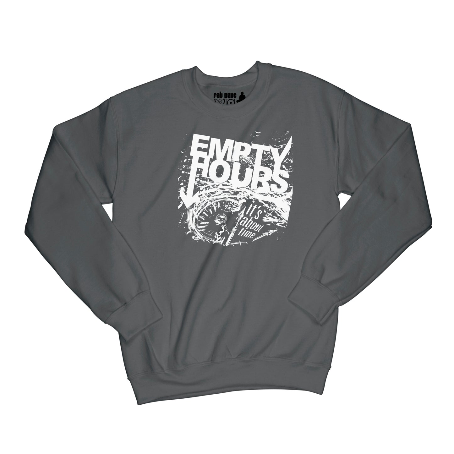Brantford, Empty Hours, Fat Dave, It's About Time album cover, Musician, Sweatshirt, Black/White