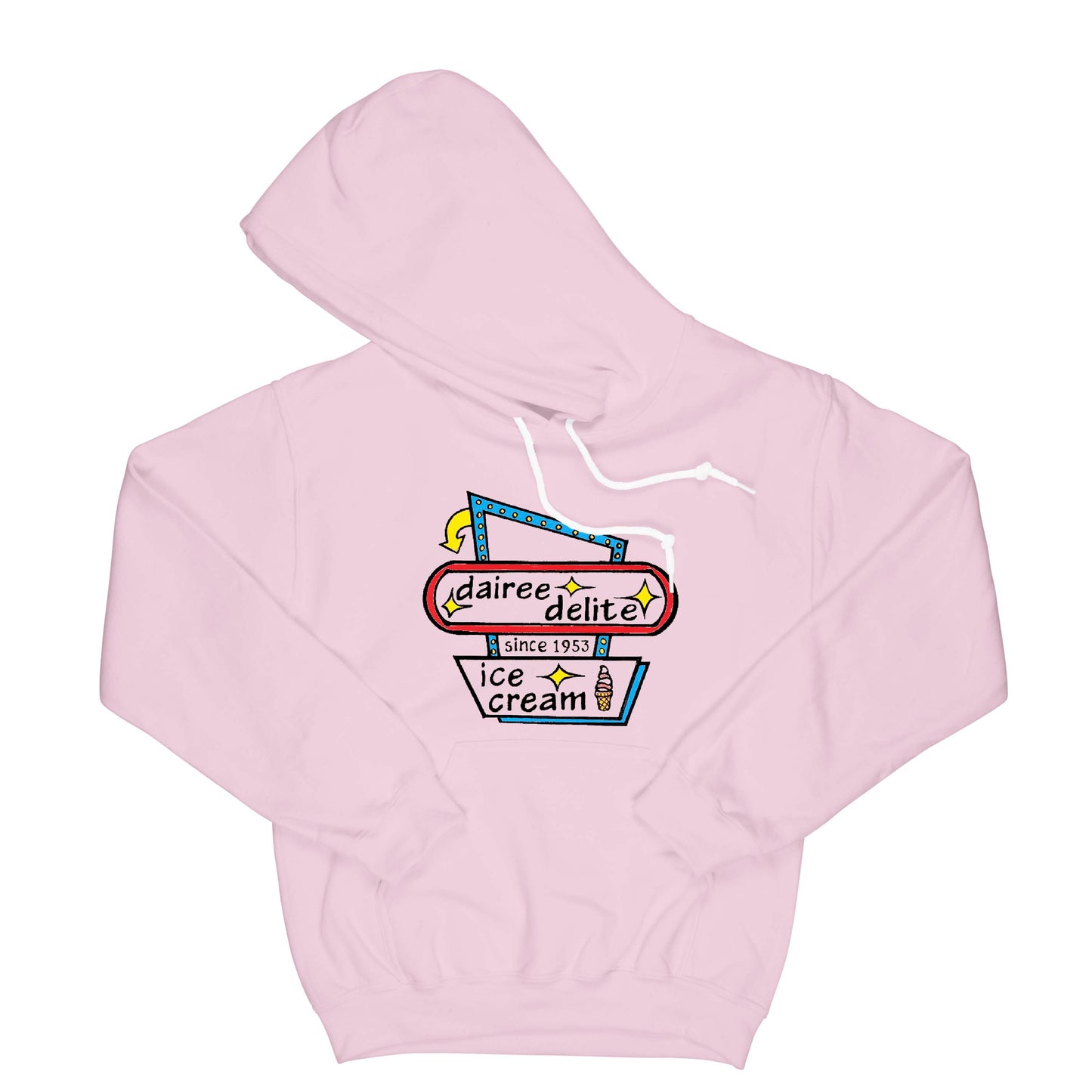 Dairee Delite 70th Anniversary Retro Sign 2 Hoodie Small Light Pink