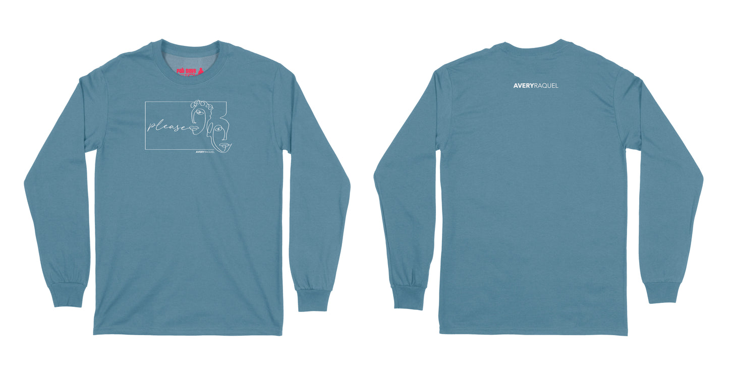 Avery Raquel Please Long Sleeve T-Shirt Small Indigo Blue