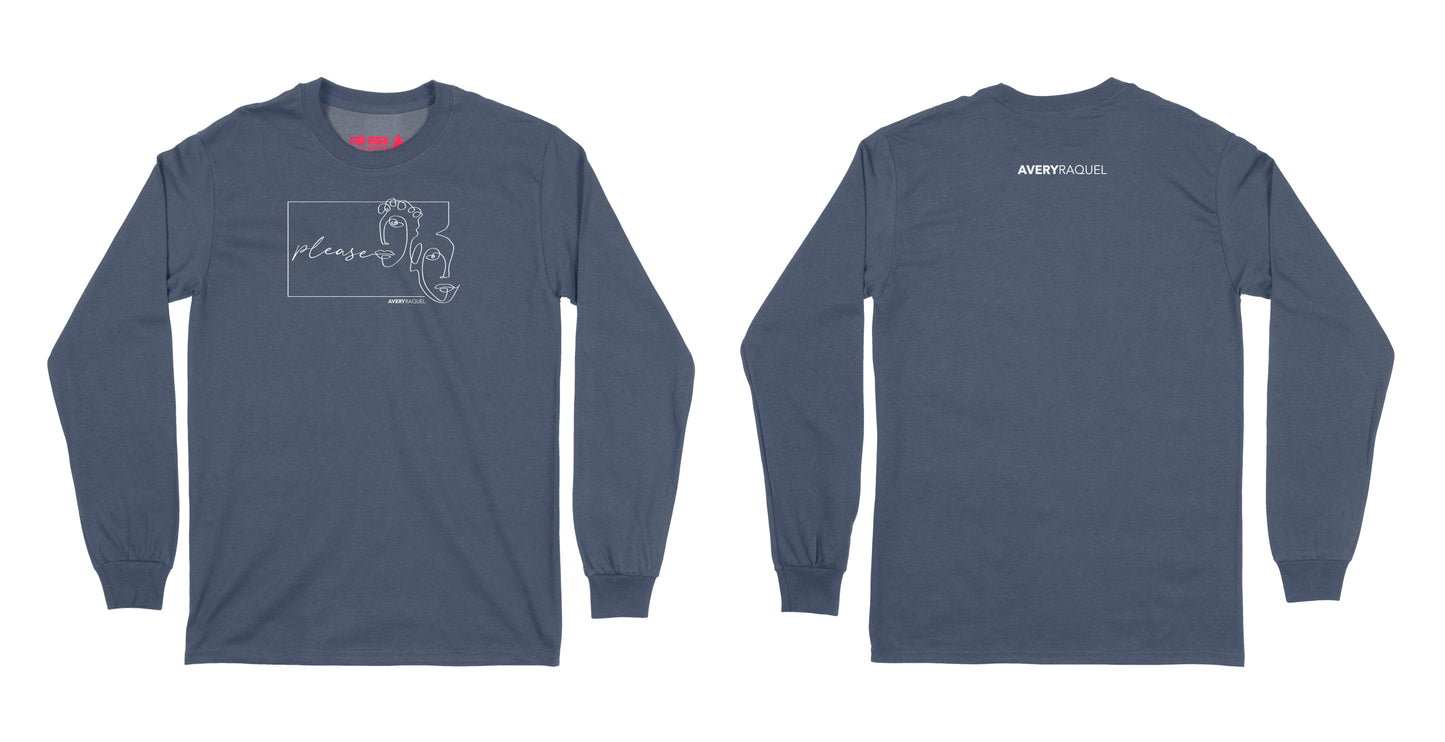 Avery Raquel Please Long Sleeve T-Shirt Small Navy Blue