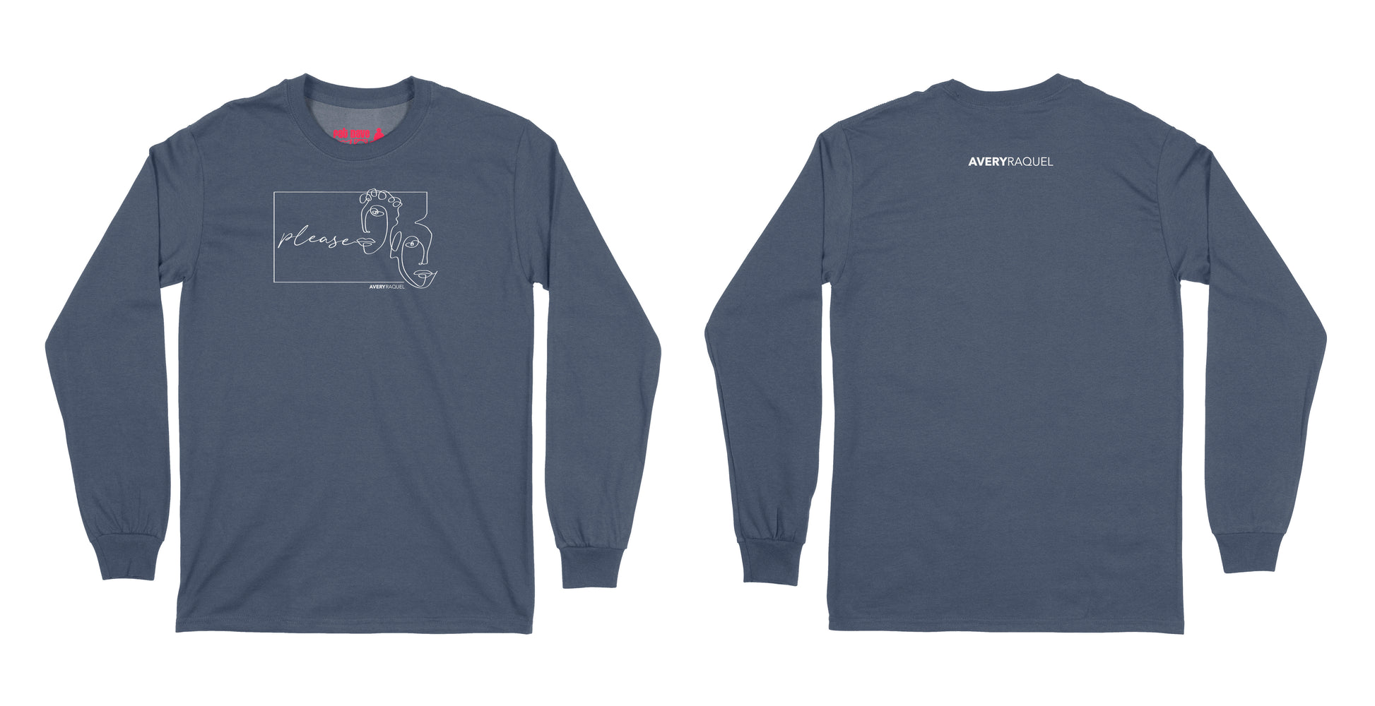 Avery Raquel Please Long Sleeve T-Shirt Small Navy Blue