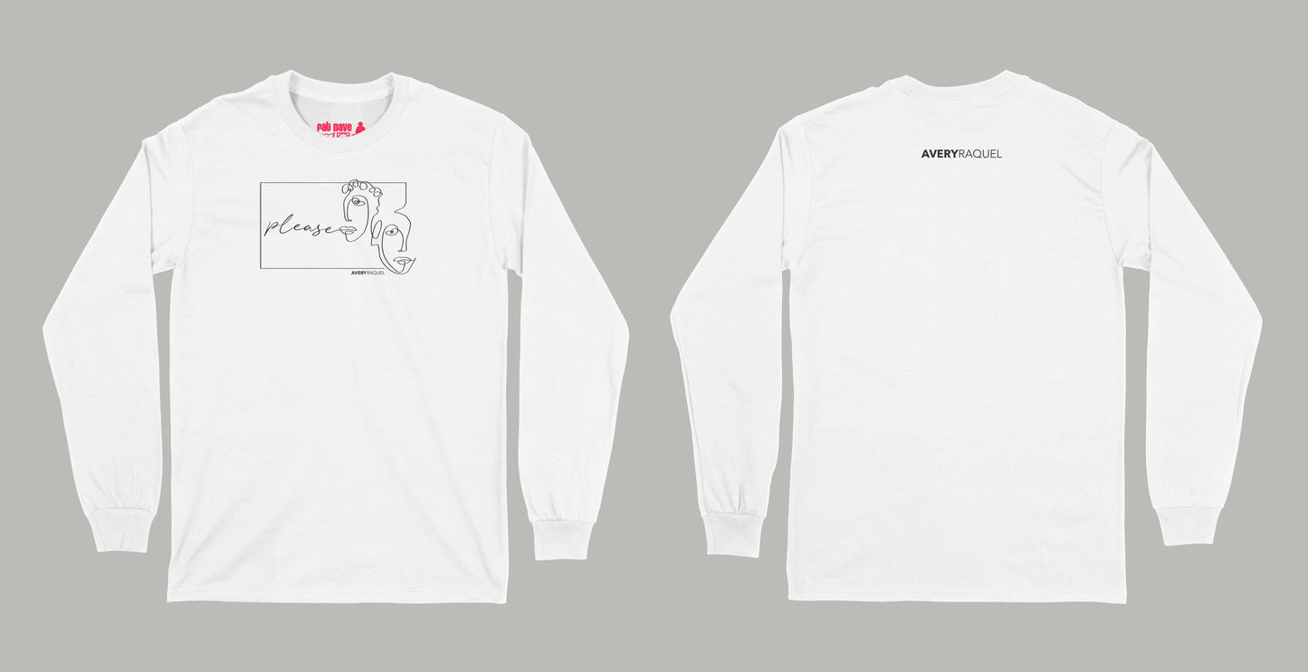 Avery Raquel Please Long Sleeve T-Shirt Small White