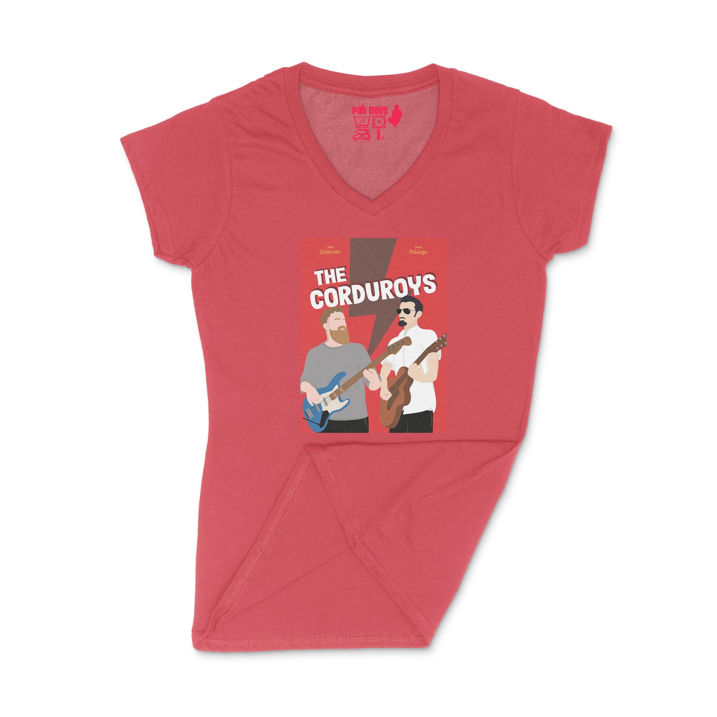 Brantford, Fat Dave, Ladies V-Neck T-Shirt, Musician, Poster, The Corduroys, Cardinal Red
