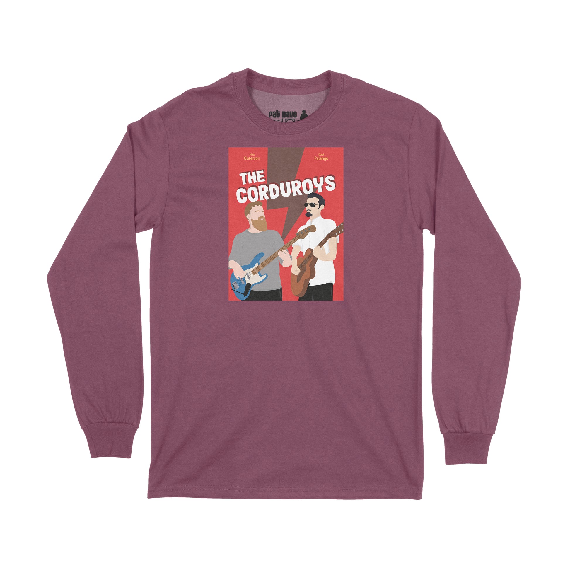 Brantford, Fat Dave, Long Sleeve T-Shirt, Musician, Poster, The Corduroys, Maroon