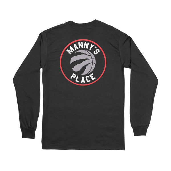 Brantford, Business, Fat Dave, Logo, Long Sleeve T-Shirt, Manny's Place, Black
