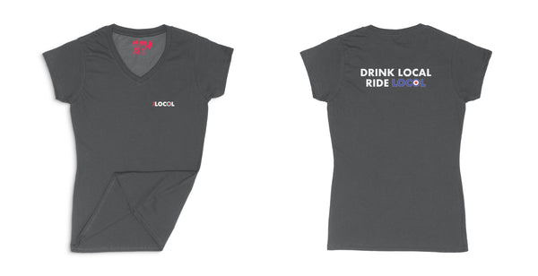 The Drink Local, Ride Locol Ladies V-Neck Shirt