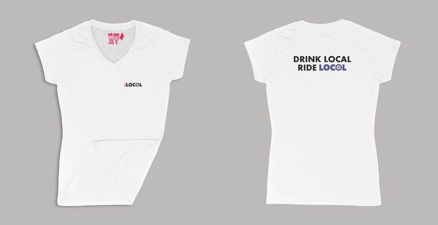 The Drink Local, Ride Locol Ladies V-Neck Shirt