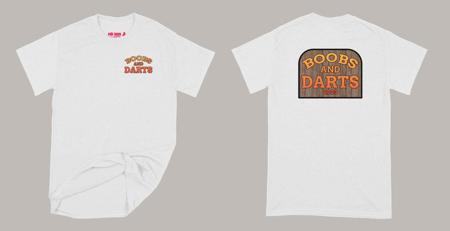 Will Boobs and Darts T-Shirt Small White