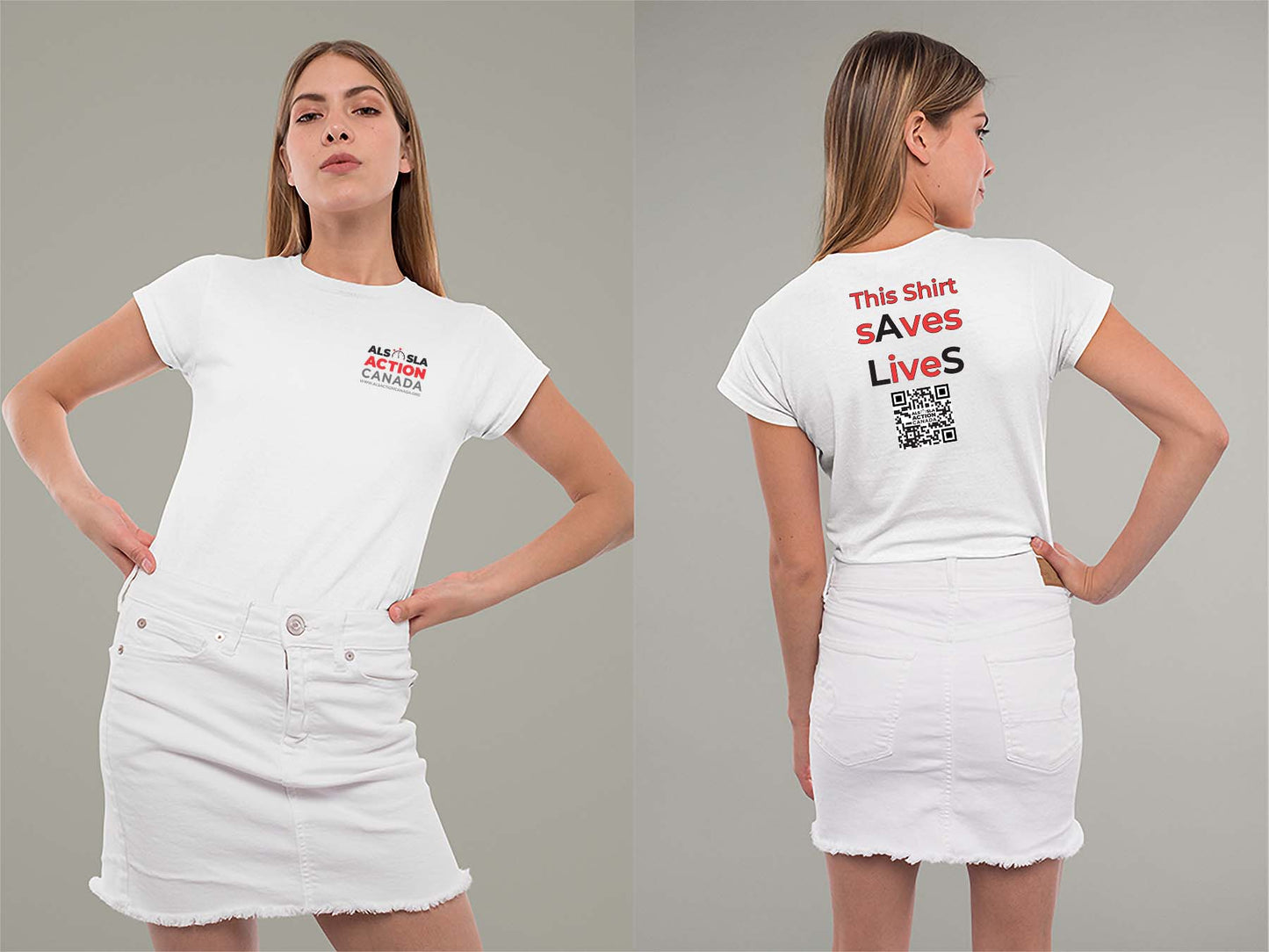 ALS Action Canada Saves Lives Ladies Crew (Round) Neck Shirt Small White