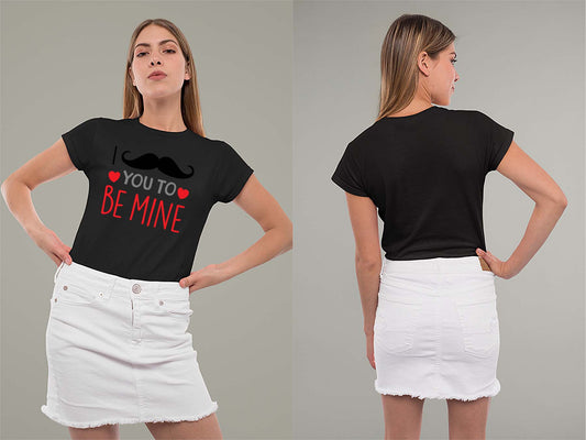 Fat Dave I Mustache You To Be Mine Ladies Crew (Round) Neck Shirt Small Black