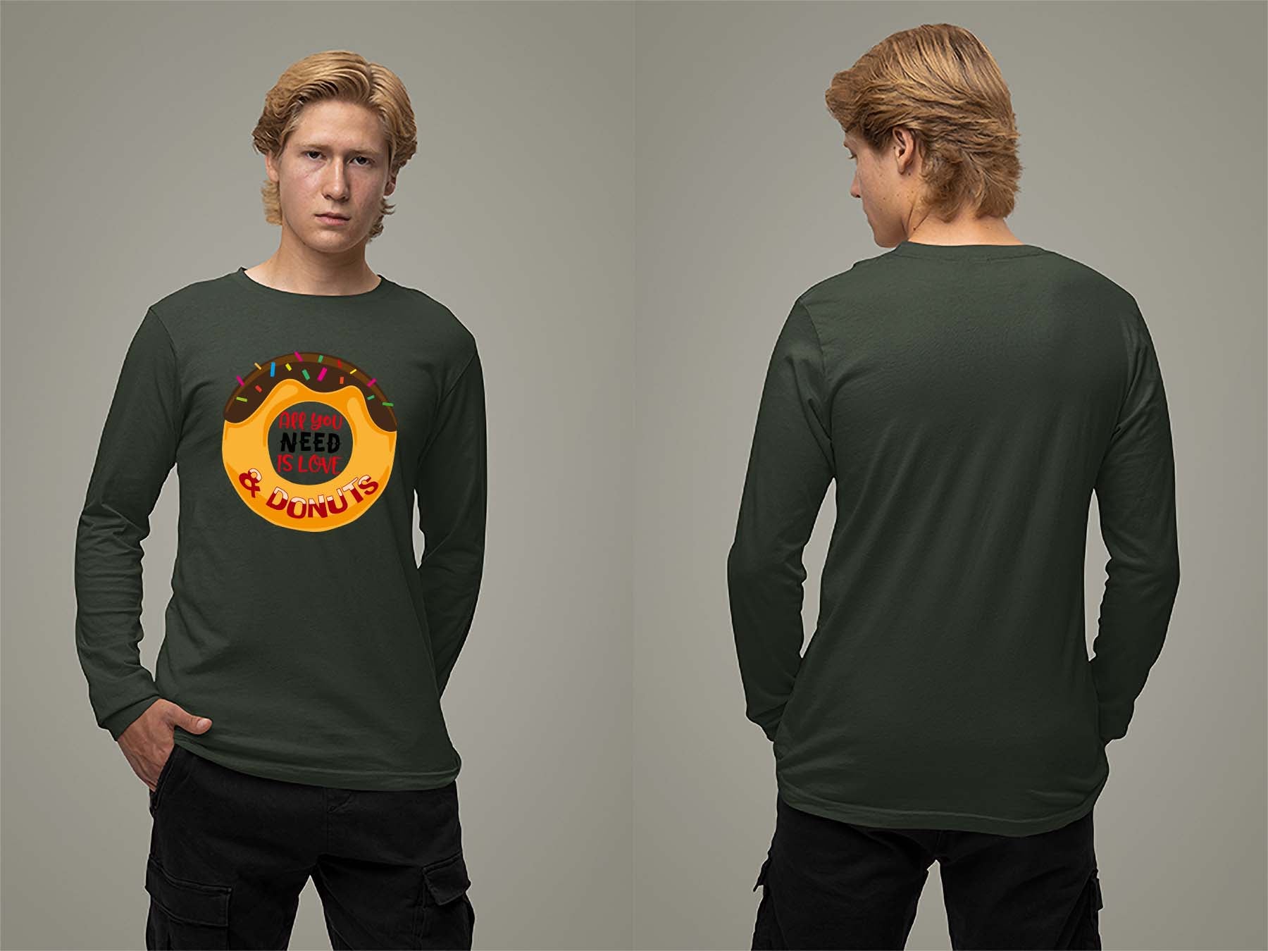Fat Dave Love and Donuts Long Sleeve Small Forest Green
