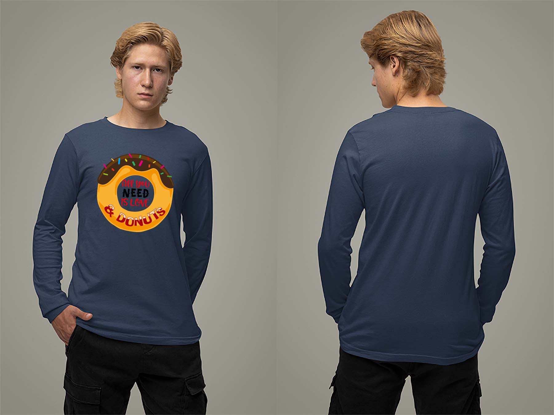 Fat Dave Love and Donuts Long Sleeve Small Navy