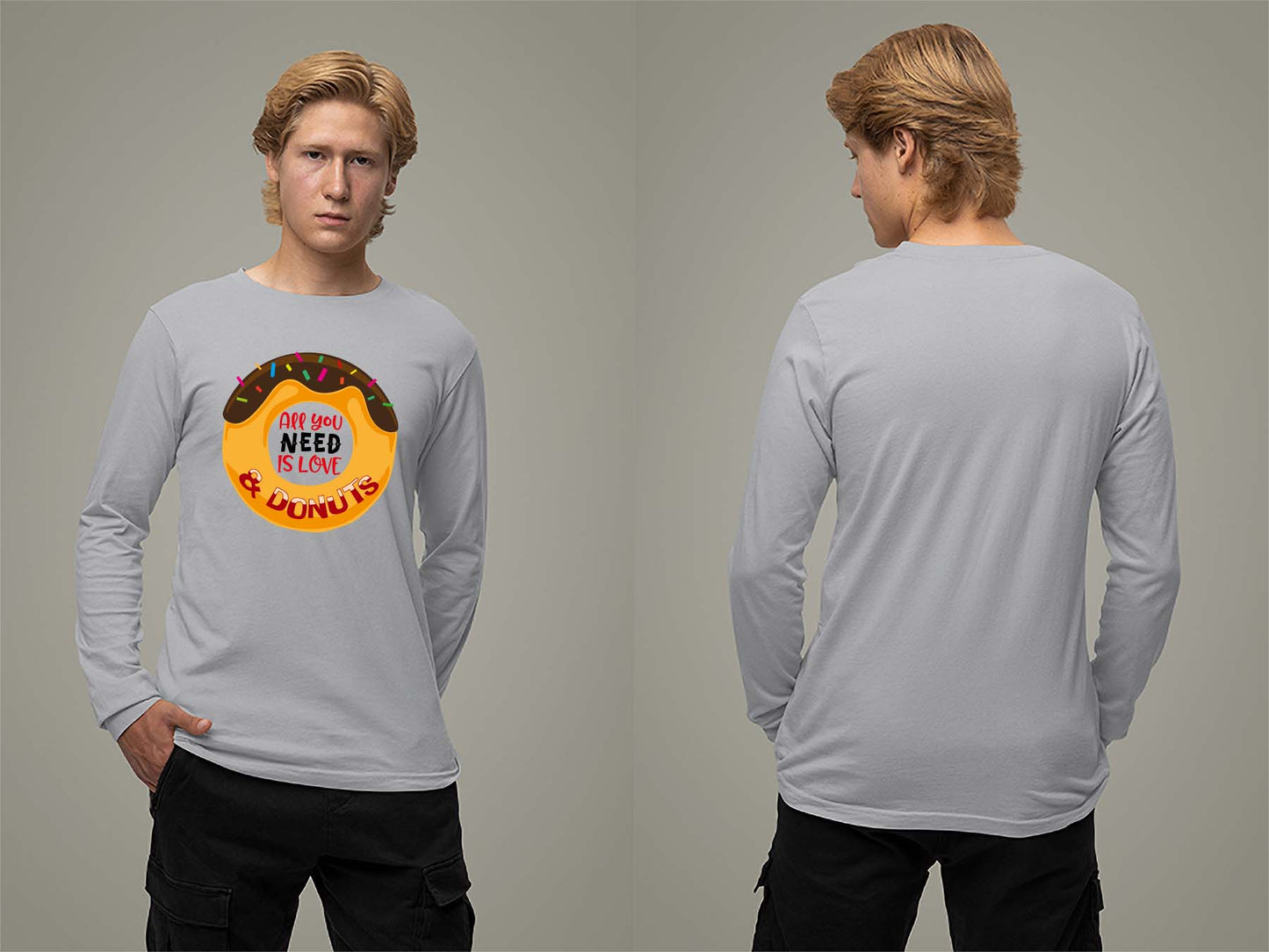 Fat Dave Love and Donuts Long Sleeve Small Sport Grey