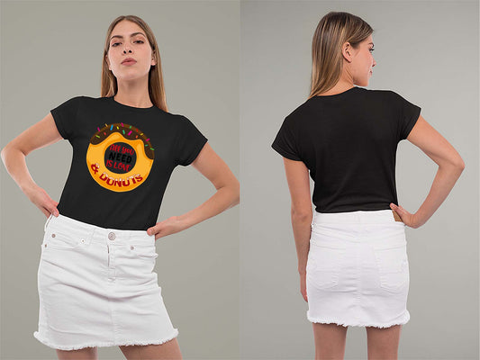 Fat Dave Love and Donuts Ladies Crew (Round) Neck Shirt Small Black