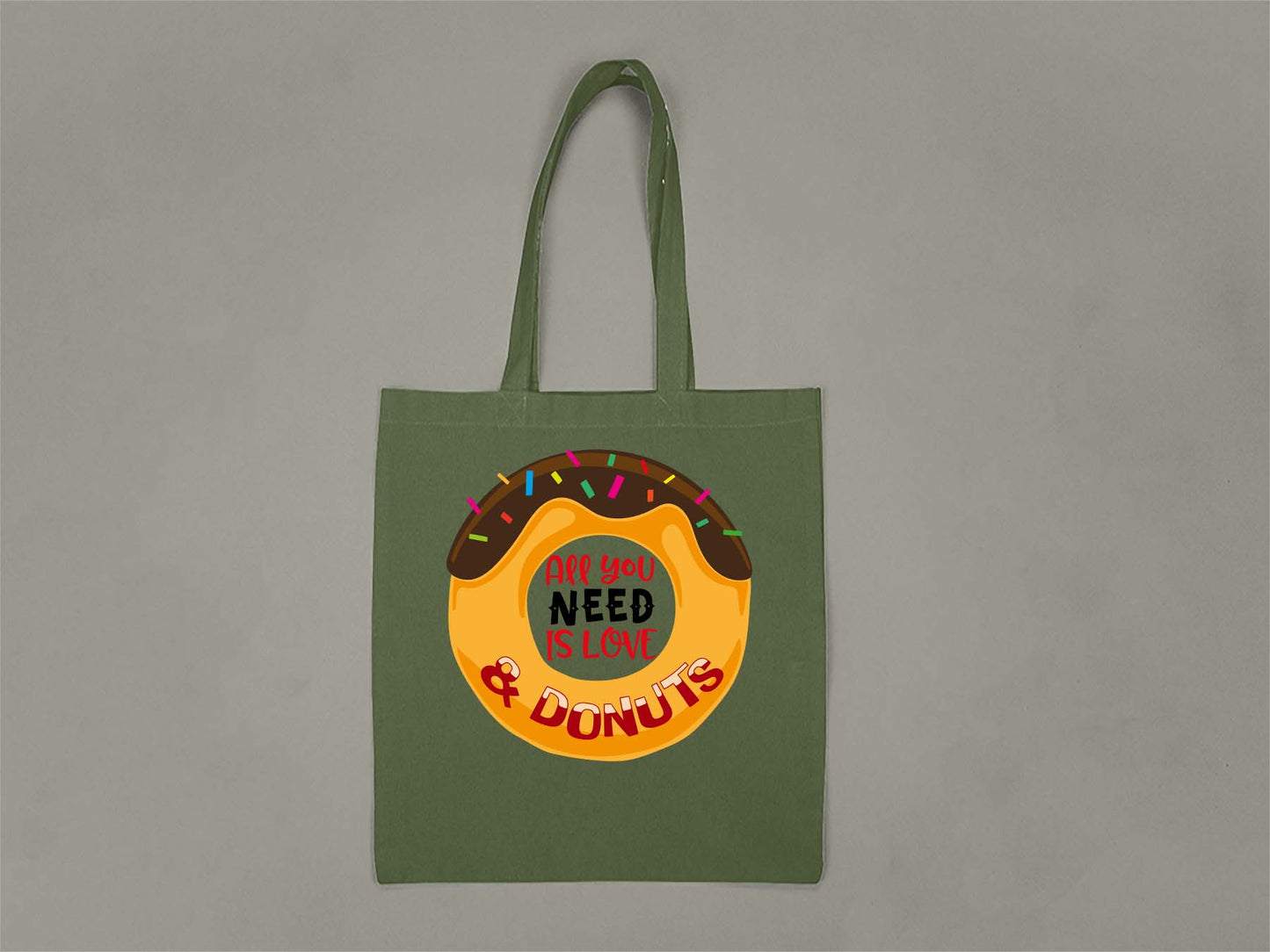 Fat Dave Love and Donuts Tote Bag  Forest Green