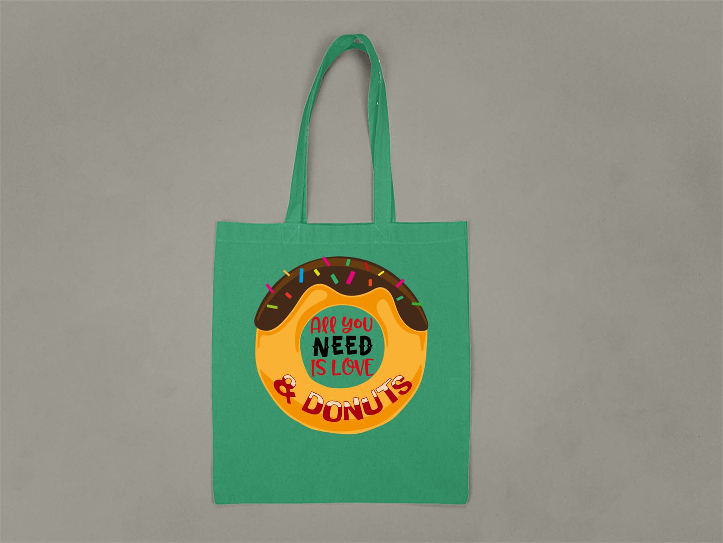 Fat Dave Love and Donuts Tote Bag  Kelly Green
