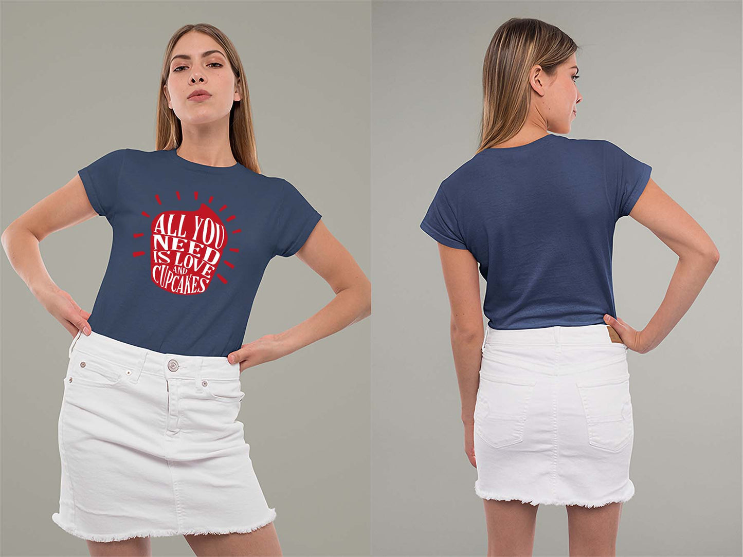 Fat Dave Love and Cupcakes Ladies Crew (Round) Neck Shirt Small Navy