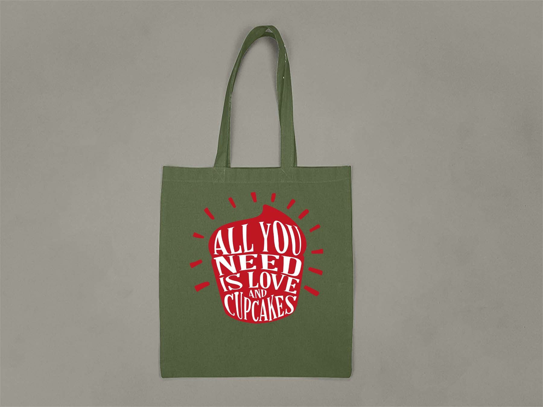 Fat Dave Love and Cupcakes Tote Bag  Forest Green