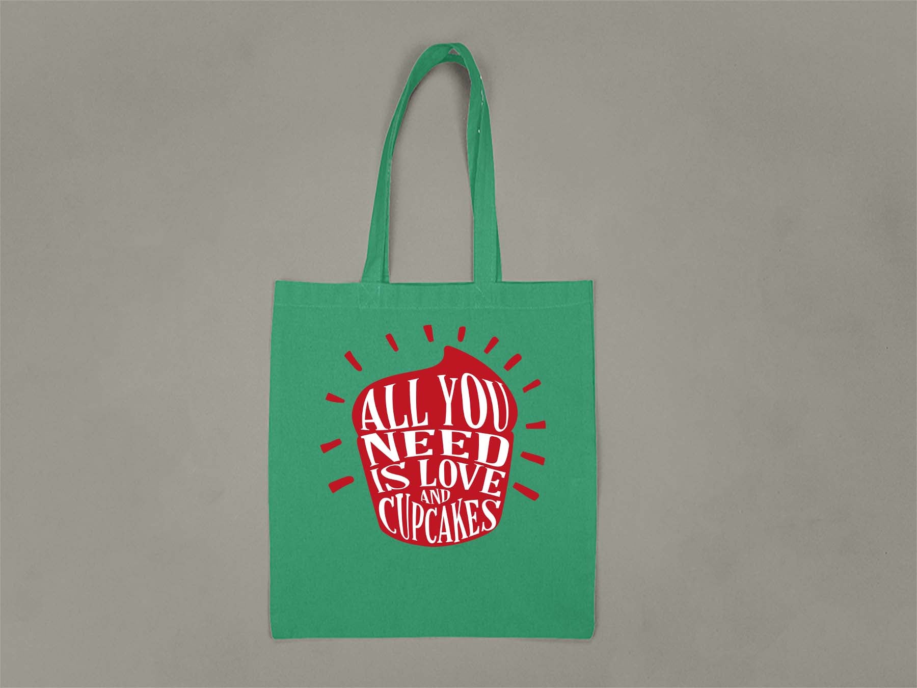 Fat Dave Love and Cupcakes Tote Bag  Kelly Green