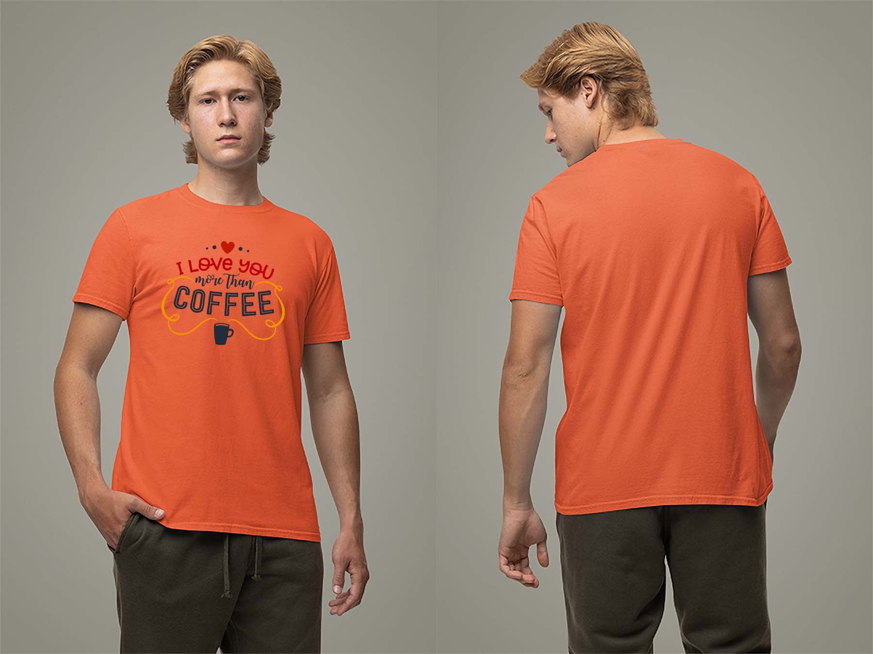 Fat Dave I Love You More Than Coffee T-Shirt Small Orange
